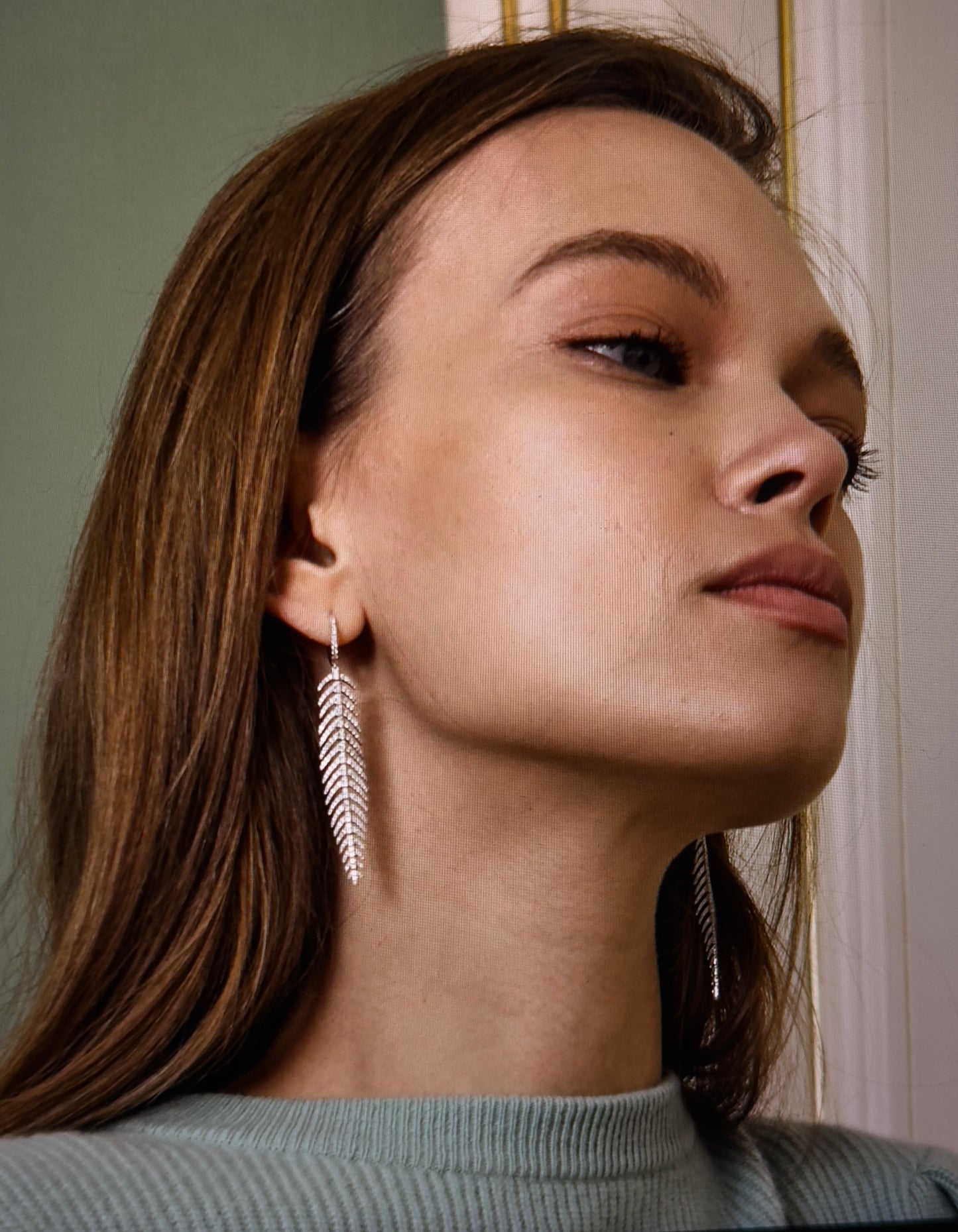 Diamond Feather Earrings