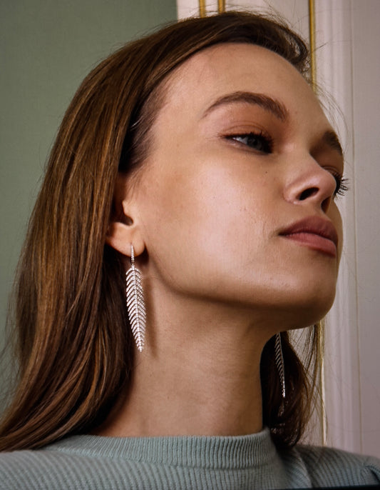 Diamond Feather Earrings